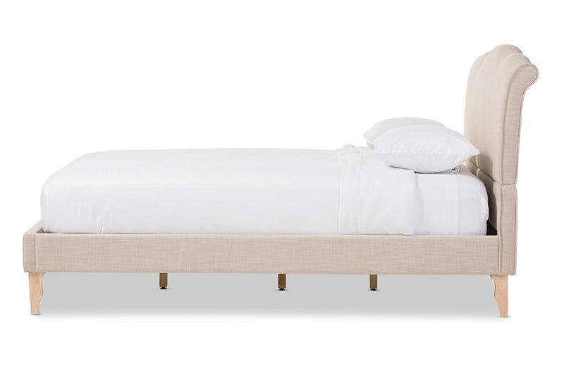 Aya French Classic Modern Style Beige Linen Fabric King Size Platform Bed Baxton