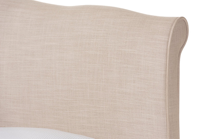 Aya French Classic Modern Style Beige Linen Fabric King Size Platform Bed Baxton