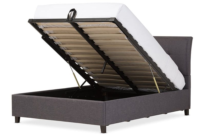 Venedict Dark Gray Fabric Queen Size Storage Platform Bed Baxton
