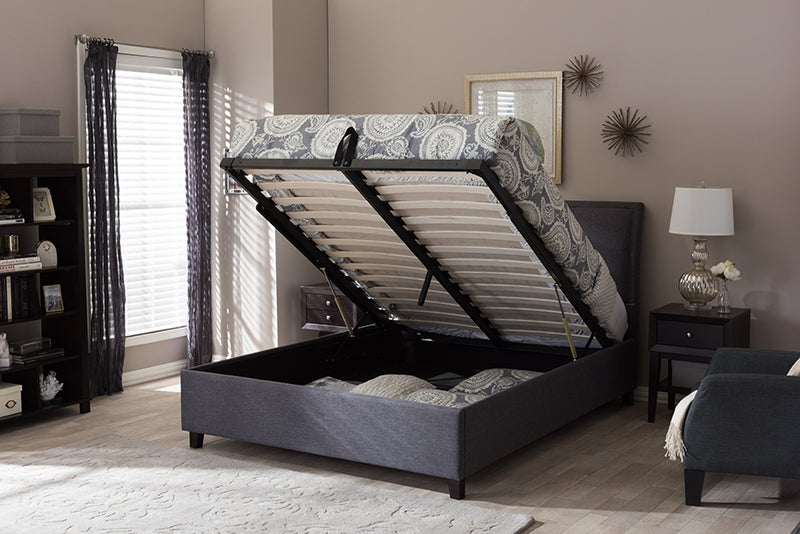 Venedict Modern and Contemporary Dark Gray Fabric Queen Size Storage Platform Bed