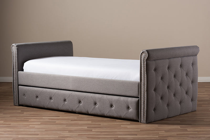 Galen Modern and Contemporary Gray Fabric Tufted Twin Size Daybed w/Roll-out Trundle Guest Bed