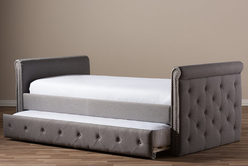 Galen Modern and Contemporary Gray Fabric Tufted Twin Size Daybed w/Roll-out Trundle Guest Bed