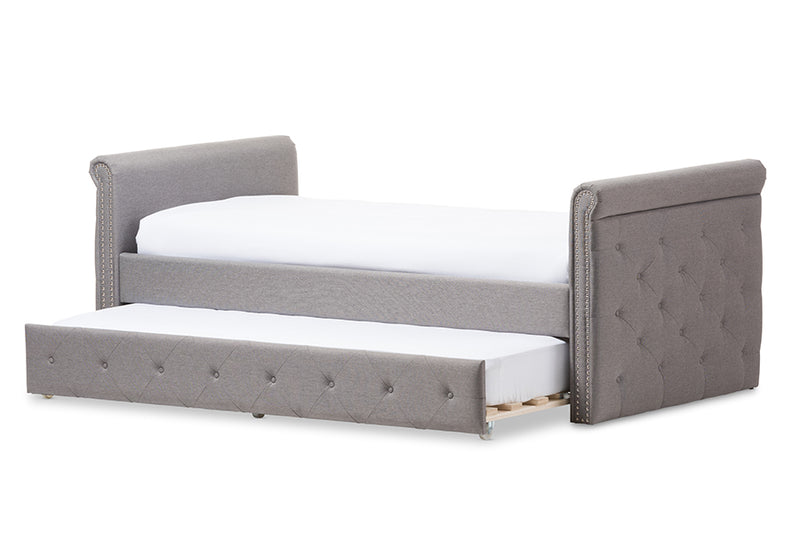 Galen Modern and Contemporary Gray Fabric Tufted Twin Size Daybed w/Roll-out Trundle Guest Bed