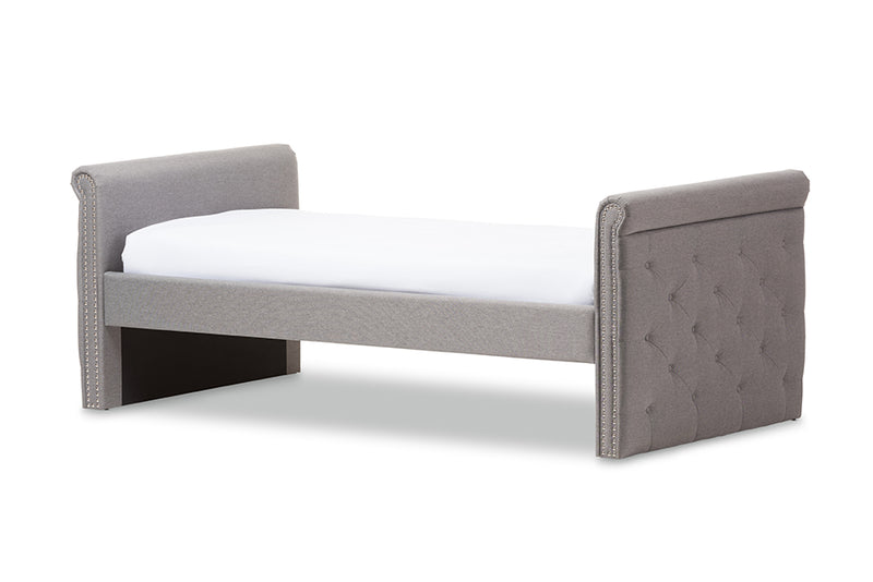 Galen Modern and Contemporary Gray Fabric Tufted Twin Size Daybed w/Roll-out Trundle Guest Bed