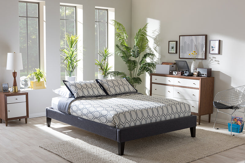 Sefa Modern and Contemporary Gray Fabric Upholstered Full Size Bed w/Tapered Legs 