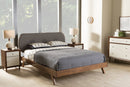 Sherine Solid Walnut Wood Gray Fabric Upholstered King Size Platform Bed Baxton