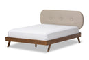 Sherine Solid Walnut Wood Light Beige Fabric Upholstered Queen Size Platform Bed Baxton