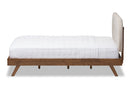Sherine Solid Walnut Wood Light Beige Fabric Upholstered Queen Size Platform Bed Baxton