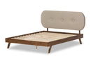 Sherine Solid Walnut Wood Light Beige Fabric Upholstered Queen Size Platform Bed Baxton