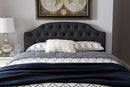 Nikko Dark Gray Fabric Upholstered Scalloped Buttoned Queen Size Headboard Baxton