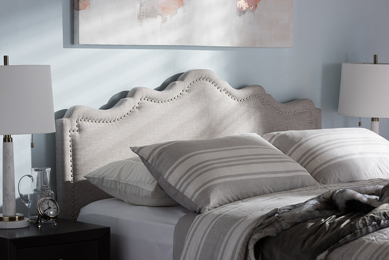 Carlyn Modern and Contemporary Greyish Beige Fabric Queen Size Headboard