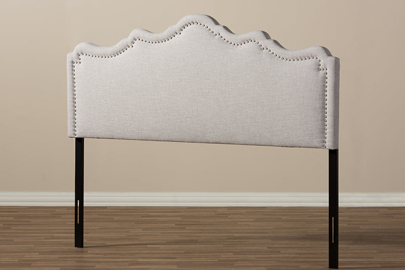 Carlyn Modern and Contemporary Greyish Beige Fabric Queen Size Headboard