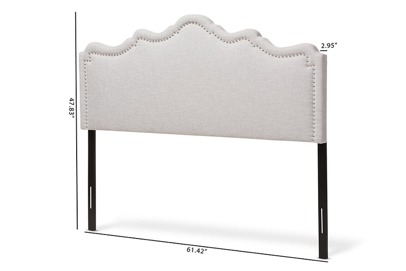 Carlyn Modern and Contemporary Greyish Beige Fabric Queen Size Headboard
