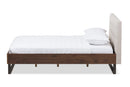 Ronda Walnut Wood Beige Fabric Dark Bronze Metal King Size Platform Bed Baxton