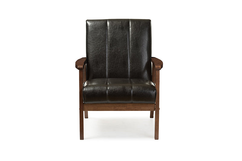 Ghina Black Faux Leather Wooden Lounge Chair Baxton