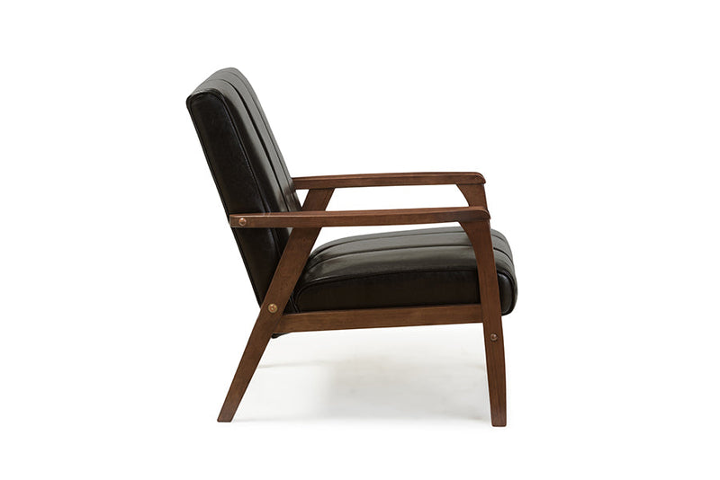 Ghina Black Faux Leather Wooden Lounge Chair Baxton
