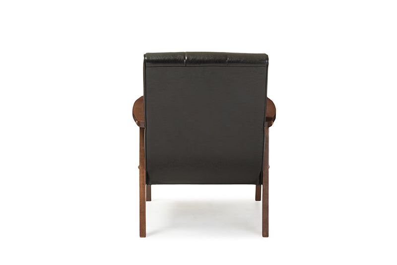 Ghina Black Faux Leather Wooden Lounge Chair Baxton