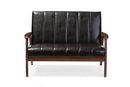 Ghina Black Faux Leather Wooden 2-Seater Loveseat Baxton