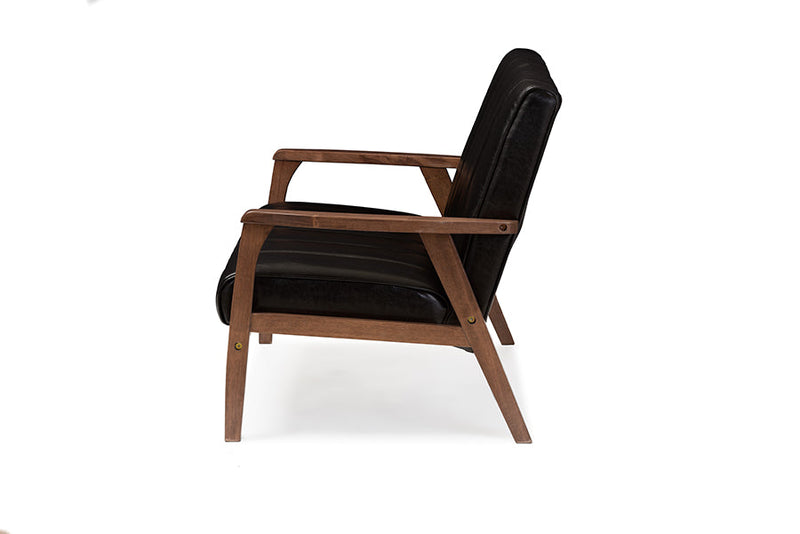 Ghina Black Faux Leather Wooden 2-Seater Loveseat Baxton