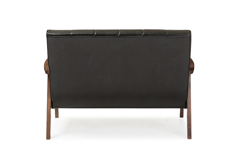 Ghina Black Faux Leather Wooden 2-Seater Loveseat Baxton
