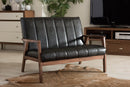 Ghina Black Faux Leather Wooden 2-Seater Loveseat Baxton