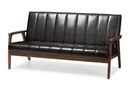 Ghina Black Faux Leather Wooden 3-Seater Sofa Baxton