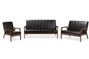Ghina Black Faux Leather 3 Pieces Living Room Sets Baxton