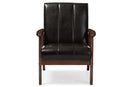 Ghina Dark Brown Faux Leather Wooden Lounge Chair Baxton