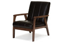 Ghina Dark Brown Faux Leather Wooden Lounge Chair Baxton