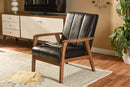 Ghina Dark Brown Faux Leather Wooden Lounge Chair Baxton