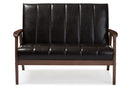 Ghina Dark Brown Faux Leather Wooden 2-Seater Loveseat Baxton