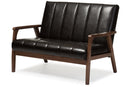 Ghina Dark Brown Faux Leather Wooden 2-Seater Loveseat Baxton