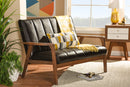 Ghina Dark Brown Faux Leather Wooden 2-Seater Loveseat Baxton