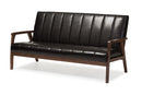 Ghina Dark Brown Faux Leather Wooden 3-Seater Sofa Baxton