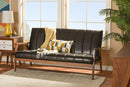 Ghina Dark Brown Faux Leather Wooden 3-Seater Sofa Baxton