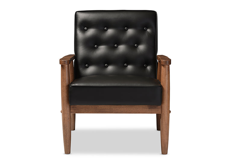 Kennedy Mid-century Retro Modern Black Faux Leather Upholstered Wooden Lounge Chair