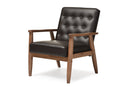 Kennedy Brown Faux Leather Upholstered Wooden Lounge Chair Baxton