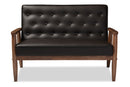 Kennedy Brown Faux Leather Upholstered Wooden 2-seater Loveseat Baxton