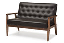 Kennedy Brown Faux Leather Upholstered Wooden 2-seater Loveseat Baxton
