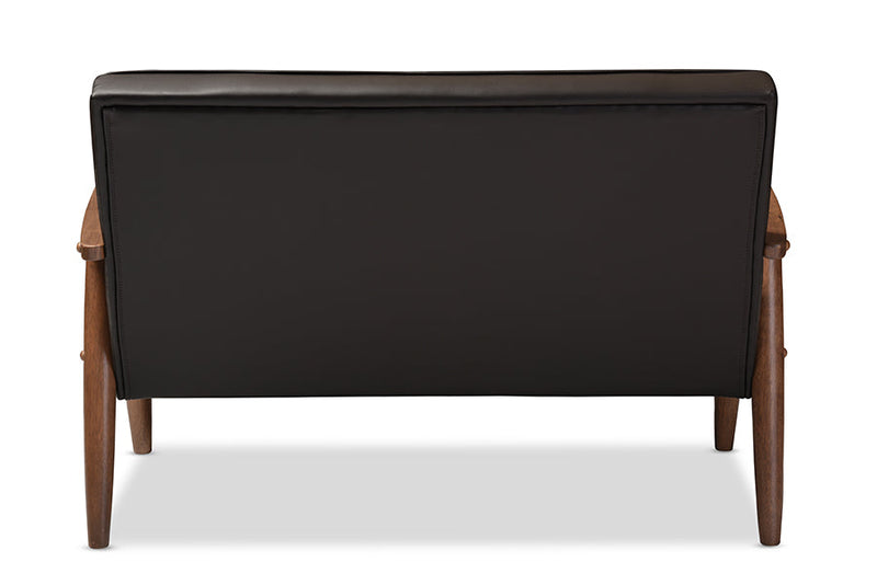 Kennedy Brown Faux Leather Upholstered Wooden 2-seater Loveseat Baxton