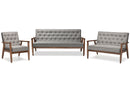 Kennedy Gray Fabric Upholstered Wooden 3 Piece Living room Set Baxton