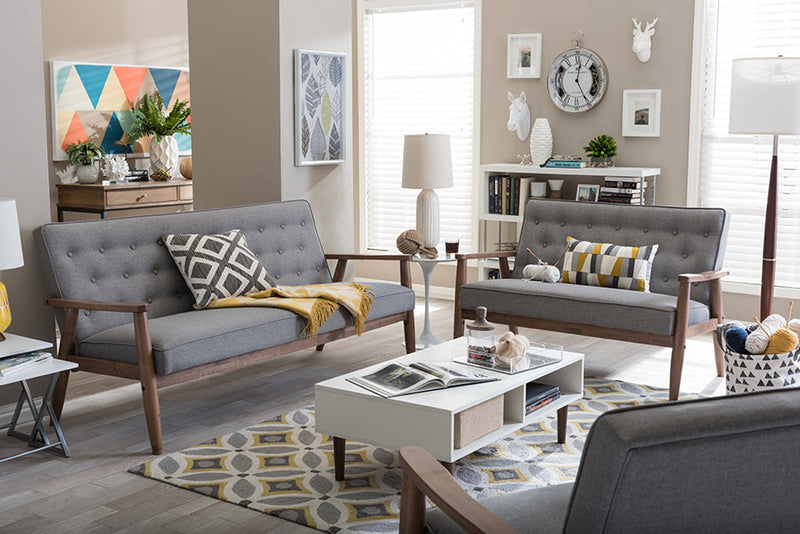 Kennedy Gray Fabric Upholstered Wooden 3 Piece Living room Set Baxton