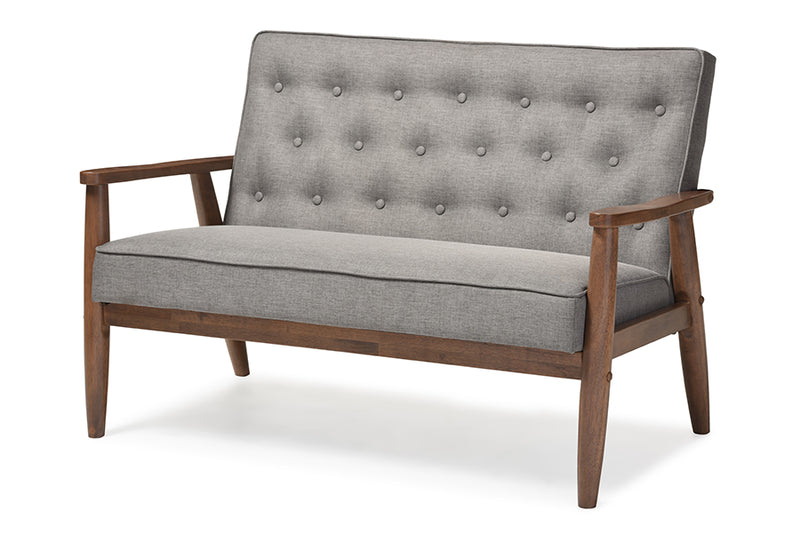 Kennedy Mid-century Retro Modern Gray Fabric Upholstered Wooden 2-seater Loveseat