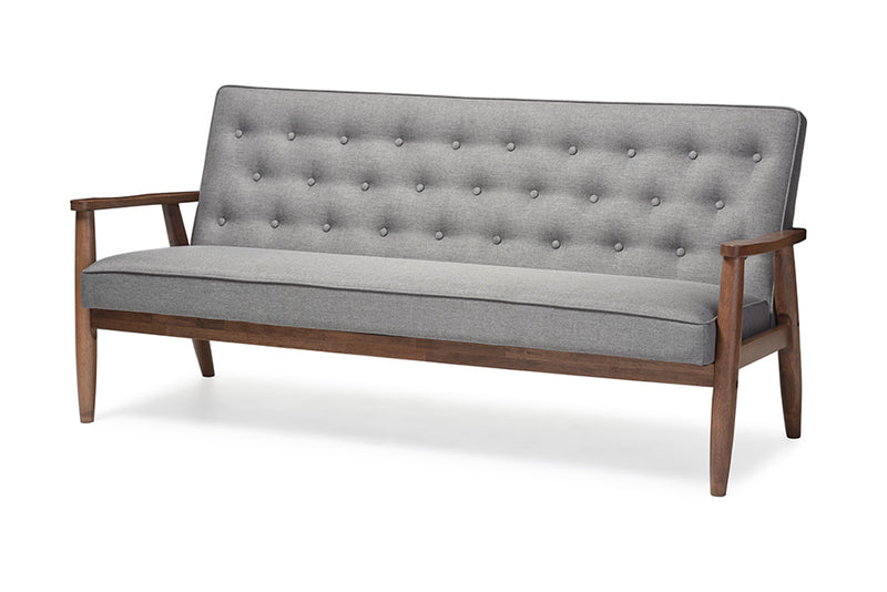 Kennedy Mid-century Retro Modern Gray Fabric Upholstered Wooden 3-seater Sofa