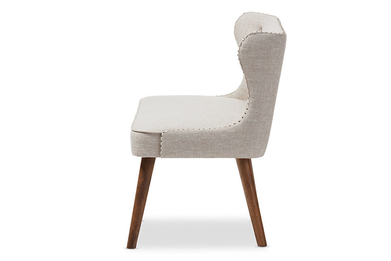 Tannis Brown Wood/Light Beige Fabric Button-Tufted 2-Seater Loveseat Settee Baxton