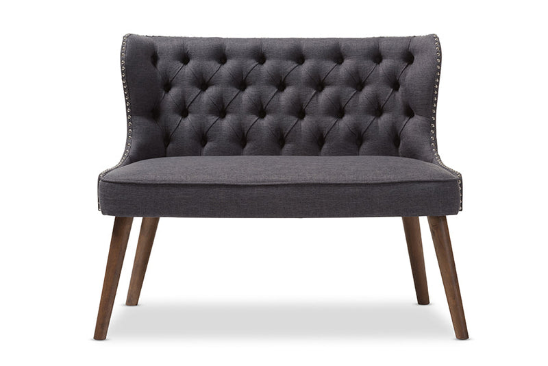 Tannis Brown Wood and Dark Gray Fabric Button-Tufting 2-Seater Loveseat Settee Baxton