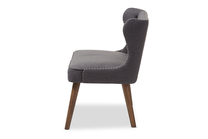 Tannis Brown Wood and Dark Gray Fabric Button-Tufting 2-Seater Loveseat Settee Baxton