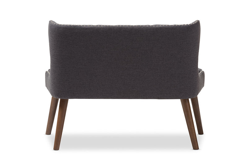 Tannis Brown Wood and Dark Gray Fabric Button-Tufting 2-Seater Loveseat Settee Baxton