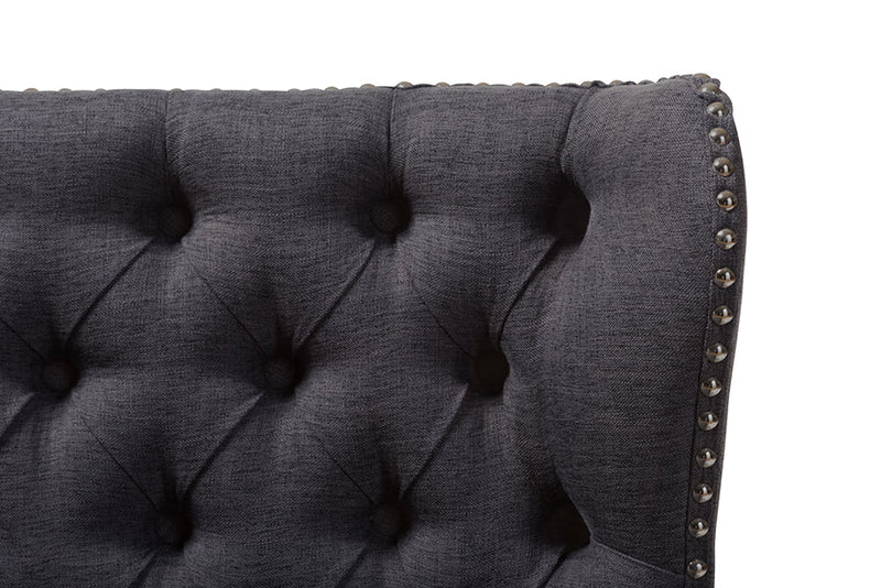 Tannis Brown Wood and Dark Gray Fabric Button-Tufting 2-Seater Loveseat Settee Baxton