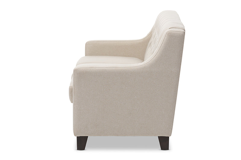 Raelynn Modern and Contemporary Light Beige Fabric Upholstered Button-Tufted Living Room 3-Seater Sofa